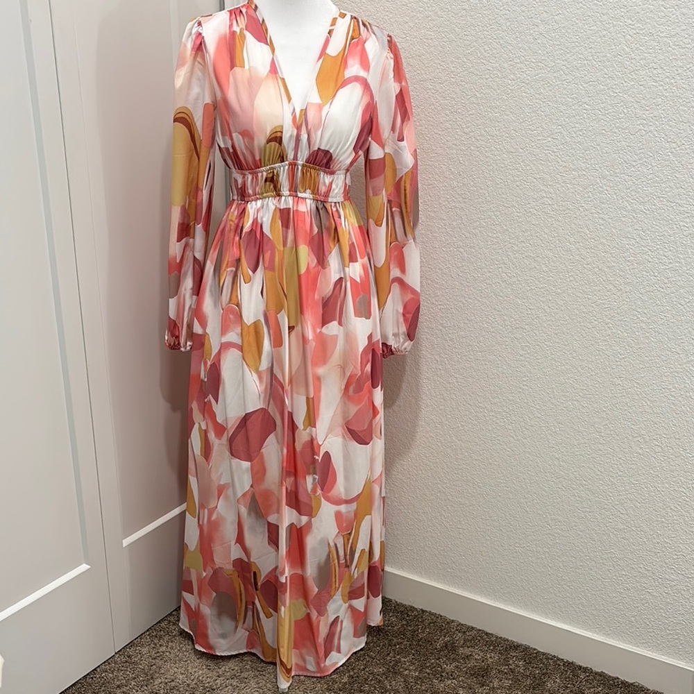 Vibrant Orange and Pink Bishop Sleeve Sundress for Weddings